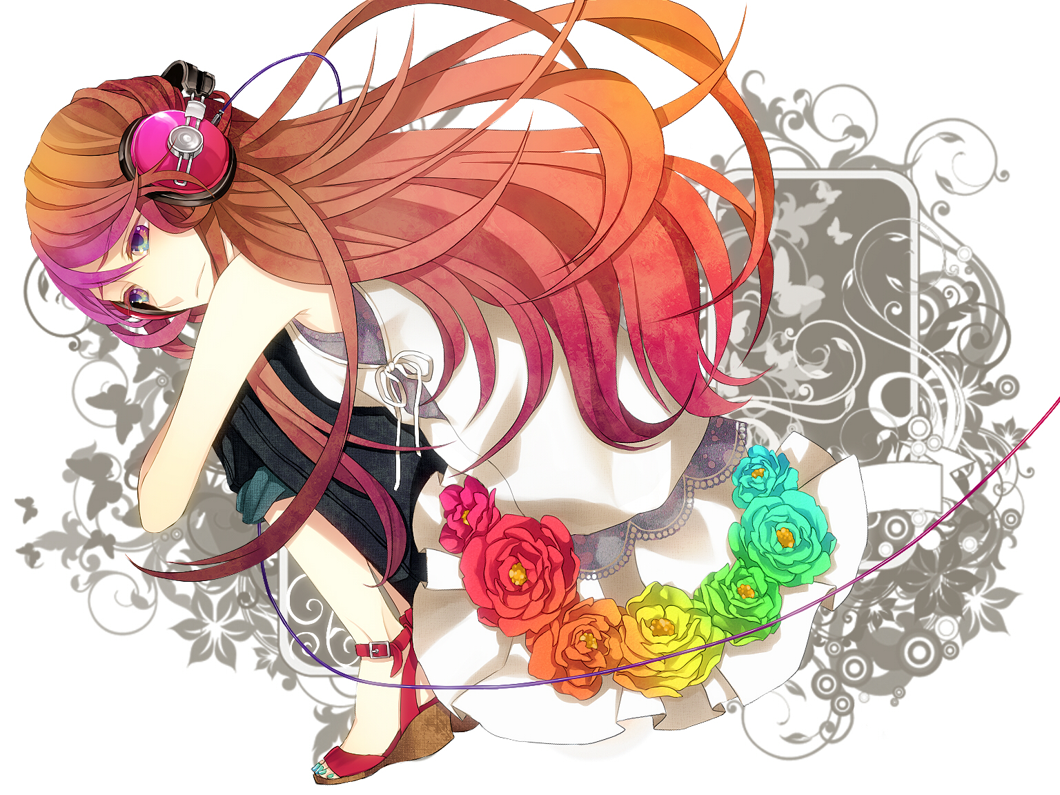 Аниме рыжая девушка с цветами