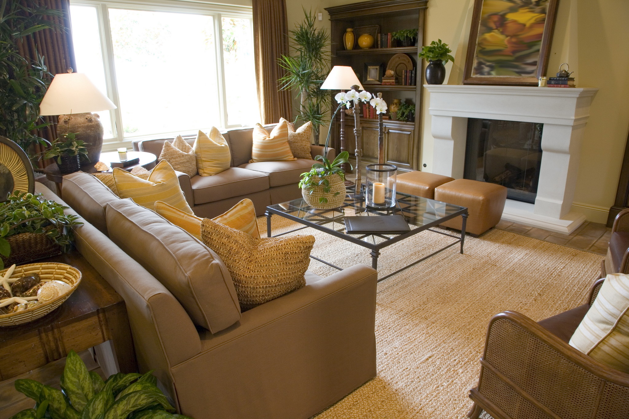 Beige Divan with Wooden hand in livingroom в панельном доме